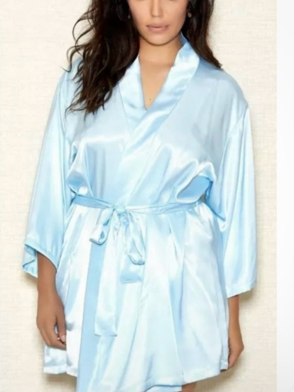 Icollection  Lingerie Light Blue Satin Robe - Women's